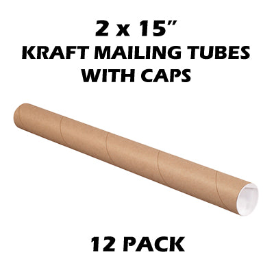 2 x 15" Kraft Mailing Tubes with Caps (12 Pack)