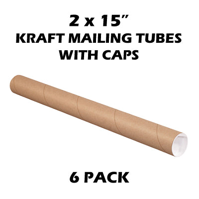 2 x 15" Kraft Mailing Tubes with Caps (6 Pack)