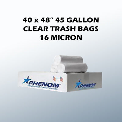 40 x 48" 45 Gallon 16 Micron Clear Trash Bags 250/cs