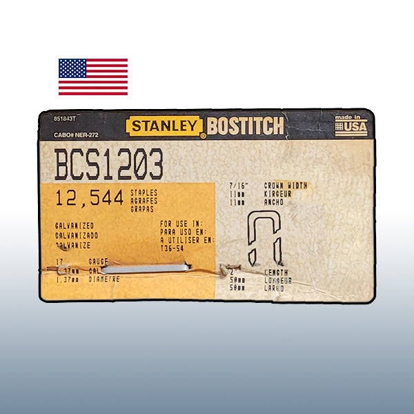BCS1203 7/16" Stanley Bostitch Galvanized Staples 12,544/bx-Staple-Lamar Packaging Supplies Inc