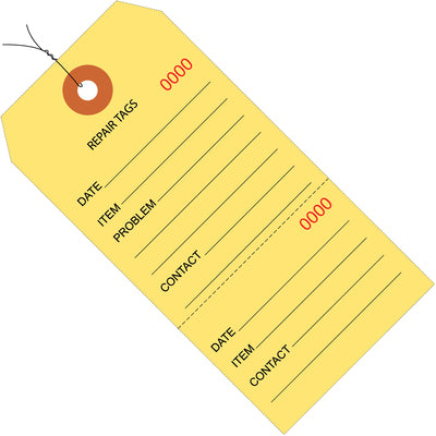 4-3/4 x 2-3/8" Yellow Repair Tags Consecutively Numbered Pre-Wired