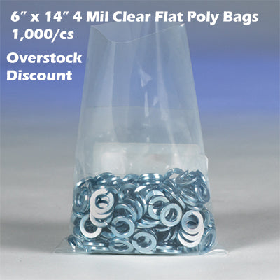 6" x 14" 4 Mil Clear Flat Poly Bags 1,000/cs *Overstock Discount*