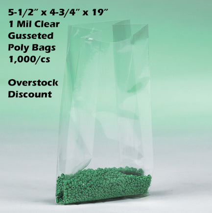 5-1/2" x 4-3/4" x 19" 1 Mil Clear Gusseted Poly Bags 1,000/cs *Overstock Discount*