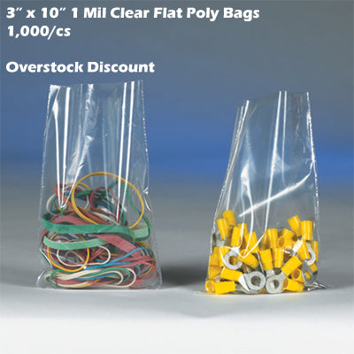 5" x 16" 3 Mil Clear Flat Poly Bags 1,000/cs *Overstock Discount*