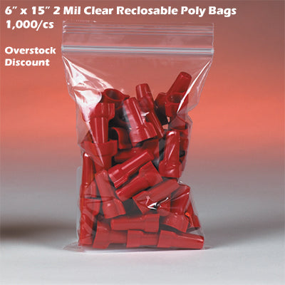 6" x 15" 2 Mil Clear Reclosable Poly Bags 1,000/cs *Overstock Discount*