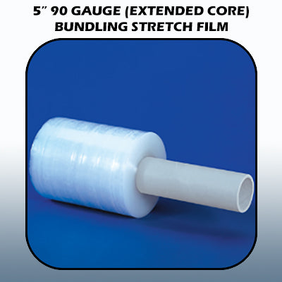 5" 90 Gauge x 1,000' Clear Extended Core Bundling Stretch Film 12rls/cs