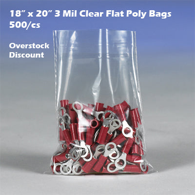 18" x 20" 3 Mil Clear Flat Poly Bags 500/cs *Overstock Discount*