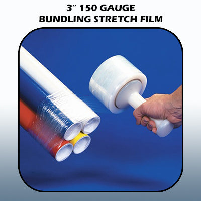 3" 150 Gauge x 650' Clear Bundling Stretch Film 18rls/cs