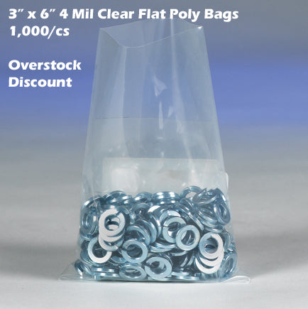 3" x 6" 4 Mil Clear Flat Poly Bags 1,000/cs *Overstock Discount*