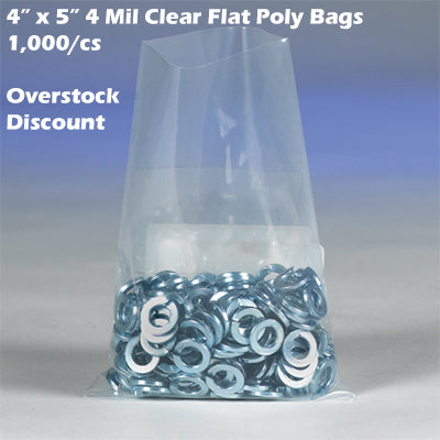 4" X 5" 4 Mil Clear Flat Poly Bags 1,000/cs *Overstock Discount*