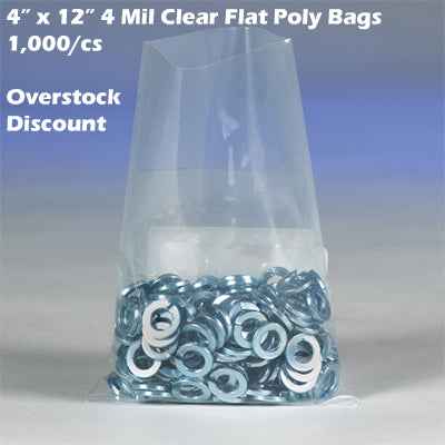 4" x 12" 4 Mil Flat Poly Bags 1,000/cs *Overstock Discount*