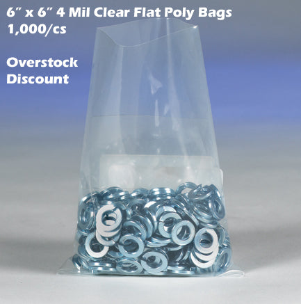 6" x 6" 4 Mil Clear Flat Poly Bags 1,000/cs *Overstock Discount*