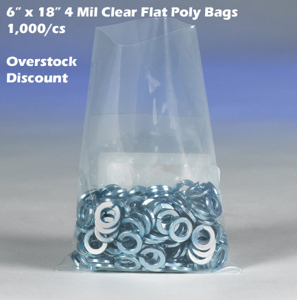 6" x 18" 4 Mil Clear Flat Poly Bags 1,000/cs *Overstock Discount*