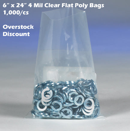 6" x 24" 4 Mil Clear Flat Poly Bags 1,000/cs *Overstock Discount*