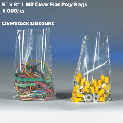 5" x 8" 1 Mil Clear Flat Poly Bags 1,000/cs *Overstock Discount*