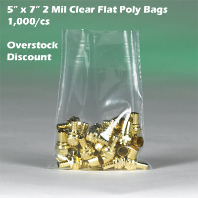 5" x 7" 2 Mil Clear Flat Poly Bags 1,000/cs *Overstock Discount*