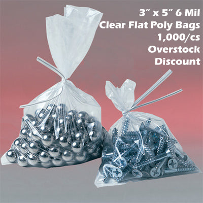 3" x 5" 6 Mil Clear Flat Poly Bags 1,000/cs *Overstock Discount*