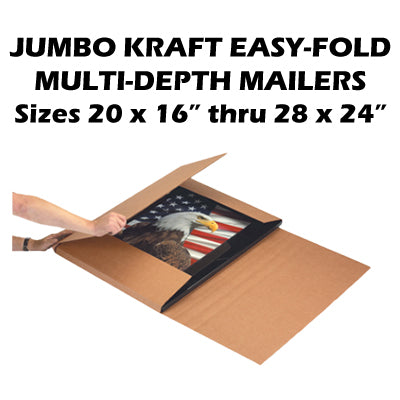 20 x 16" thru 28 x 24" Jumbo Kraft Easy-Fold Multi-Depth Mailers 20/bdl