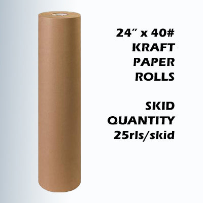 Skid Quantity Best Seller - 24" x 40 lb Basis Weight Kraft Paper Rolls 25rls/skid-kraft paper roll-Lamar Packaging Supplies Inc