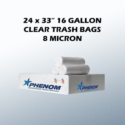 24 x 33" 16 Gallon 8 Micron Clear Trash Bags 1,000/cs
