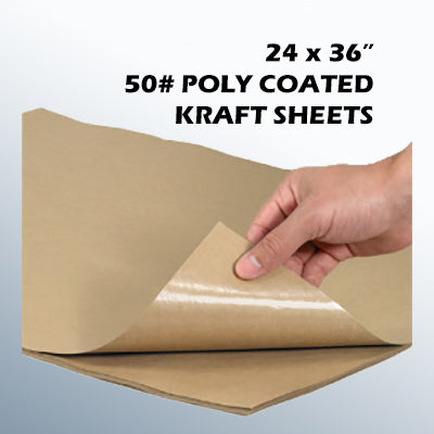24 x 36 - 50 lb Basis Weight Poly Coated Kraft Sheets - Approx. 410  sheets/bdl