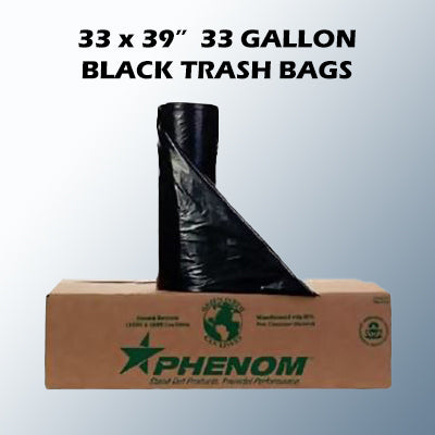 33 x 39" Black 33 Gallon 2mil Trash Bags 100/cs