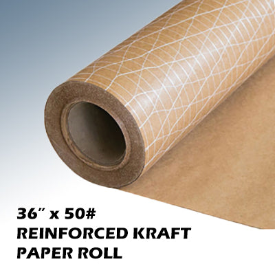36" x 50 lb Basis Weight Reinforced Kraft Paper Rolls - Approx. 300'/rl