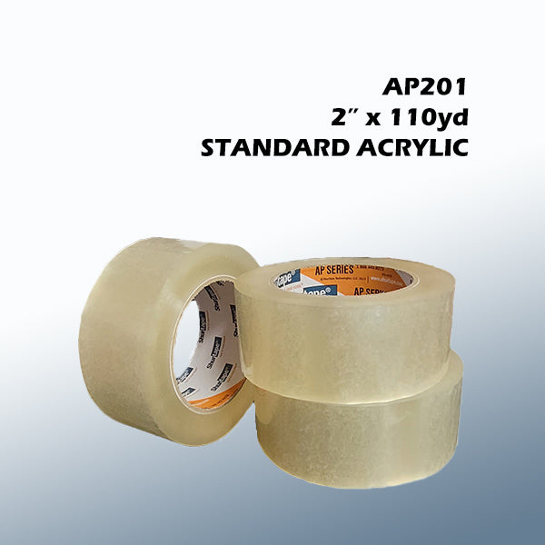 AP201 2" x 110yd Clear Standard Acrylic Tape 36rls/cs