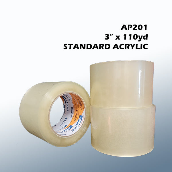 AP201 3" x 110yd Clear Standard Acrylic Tape 24rls/cs