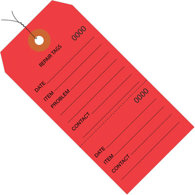 4-3/4 x 2-3/8" Red Repair Tags Consecutively Numbered Pre-Wired