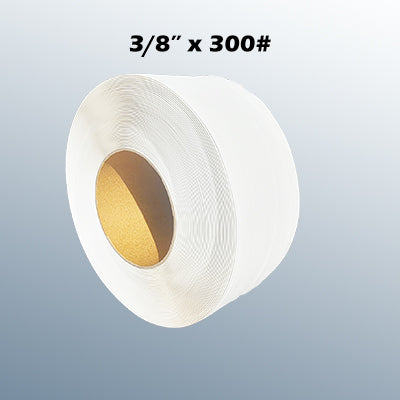 3/8" x 300# 8 x 8" White Machine Grade Poly Strapping (Embossed)