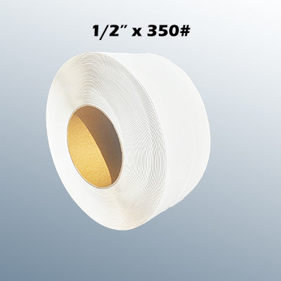 1/2" x 350# 8 x 8" White Machine Grade Poly Strapping (Embossed)