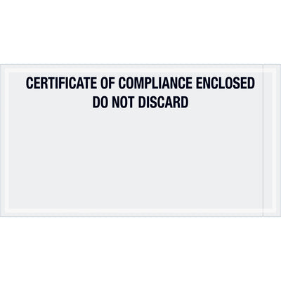 6 x 11" "Certificate of Compliance Enclosed" Envelopes 1,000/cs